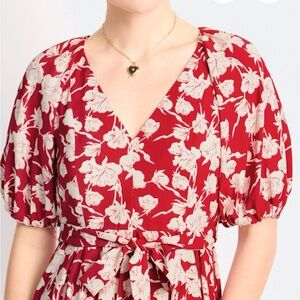 En Saison Red and Cream Floral Dress
